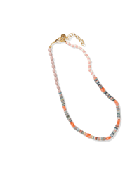 Teal Coral Glass Sequin Mix Bead Necklace With Extension - Teal/Coral