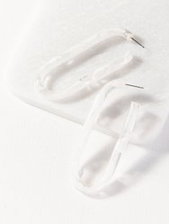 White Marbled Acetate Long Hoop Earrings 2.75"