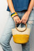 Yellow Color Block Jute Bag