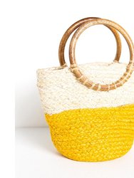 Yellow Color Block Jute Bag - Yellow