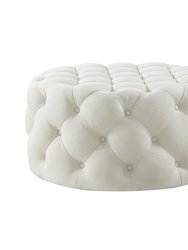 Alzbeta Linen Allover Tufted Round Cocktail Ottoman