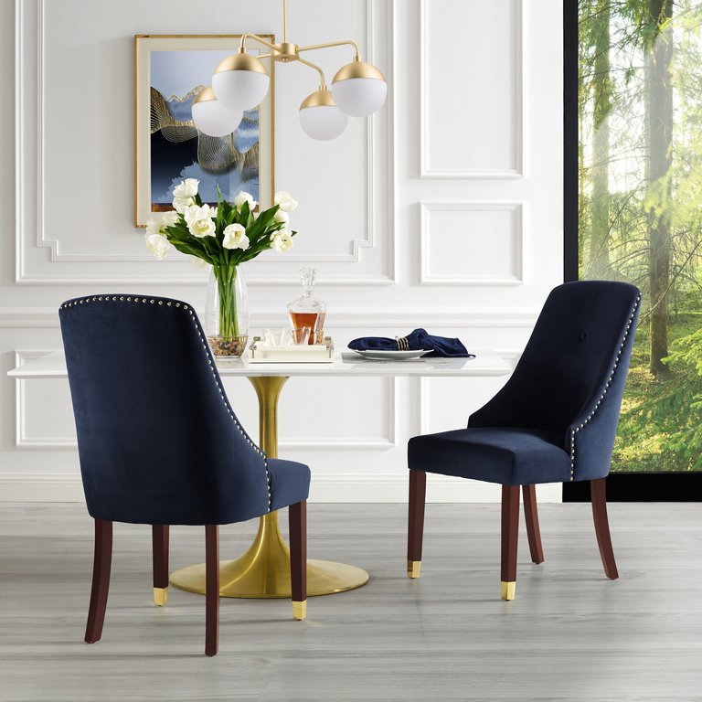 Armless Dining Chair - Velvet - Navy/Gold