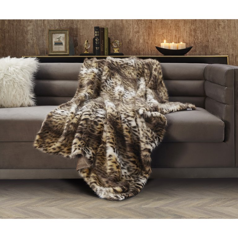 Avani Knit Throw Blanket - Brown - Faux Leopard