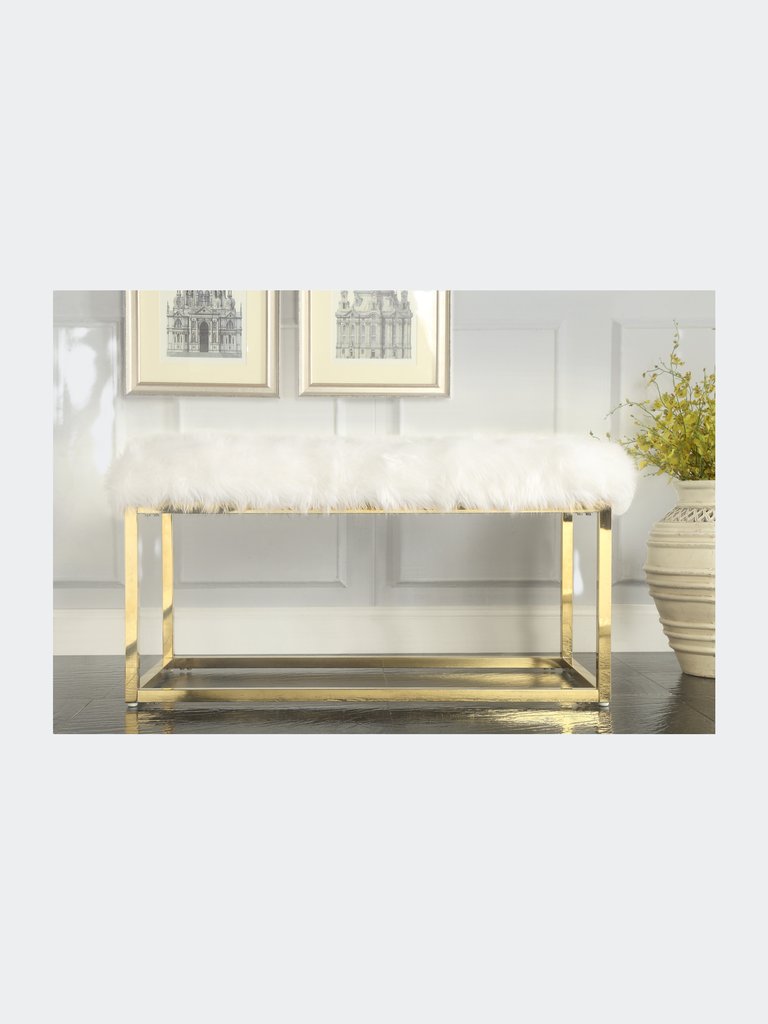 Camilla Bench, Faux Fur - White/Gold