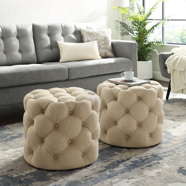 Darlenis 1 Pc Velvet Or Linen Ottoman - Beige