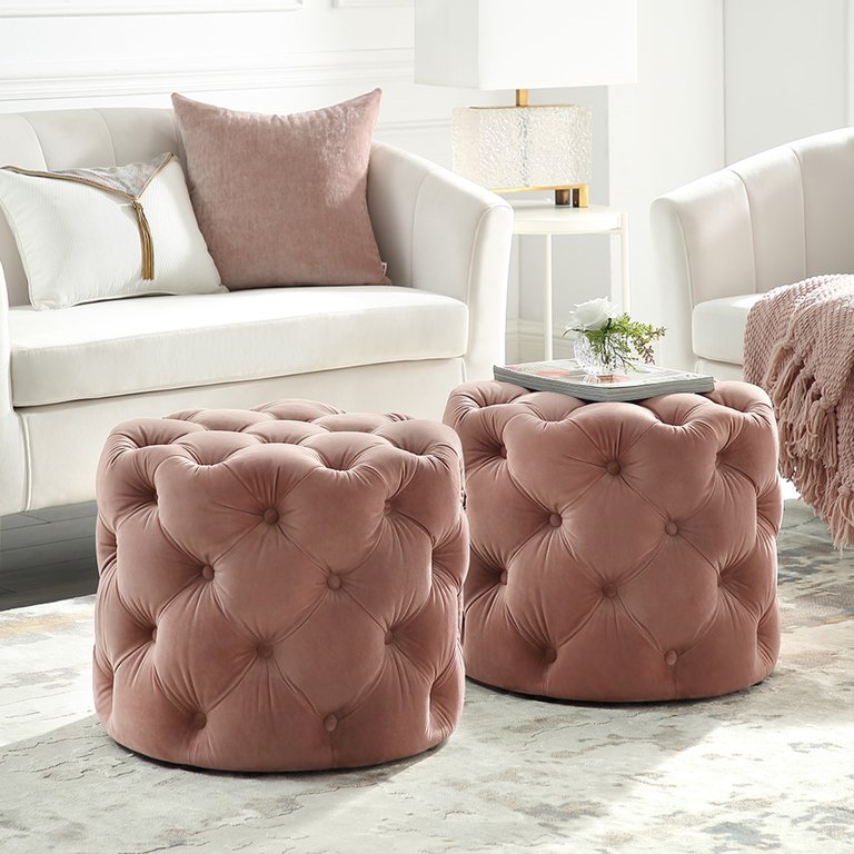 Darlenis 1 Pc Velvet Or Linen Ottoman - Blush