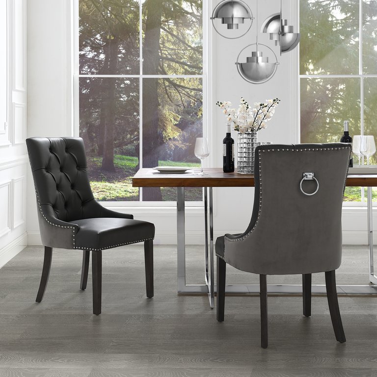 Dining Chair, Leather PU - Dark Grey