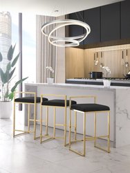 Jayven Bar Stool/Counter Stool, Leather PU - Black/Gold