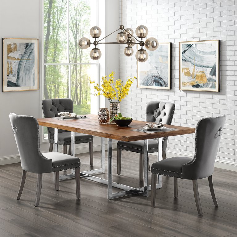 Linen Ring Handle Nailhead Dining Chair - Grey