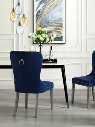 Linen Ring Handle Nailhead Dining Chair - Navy