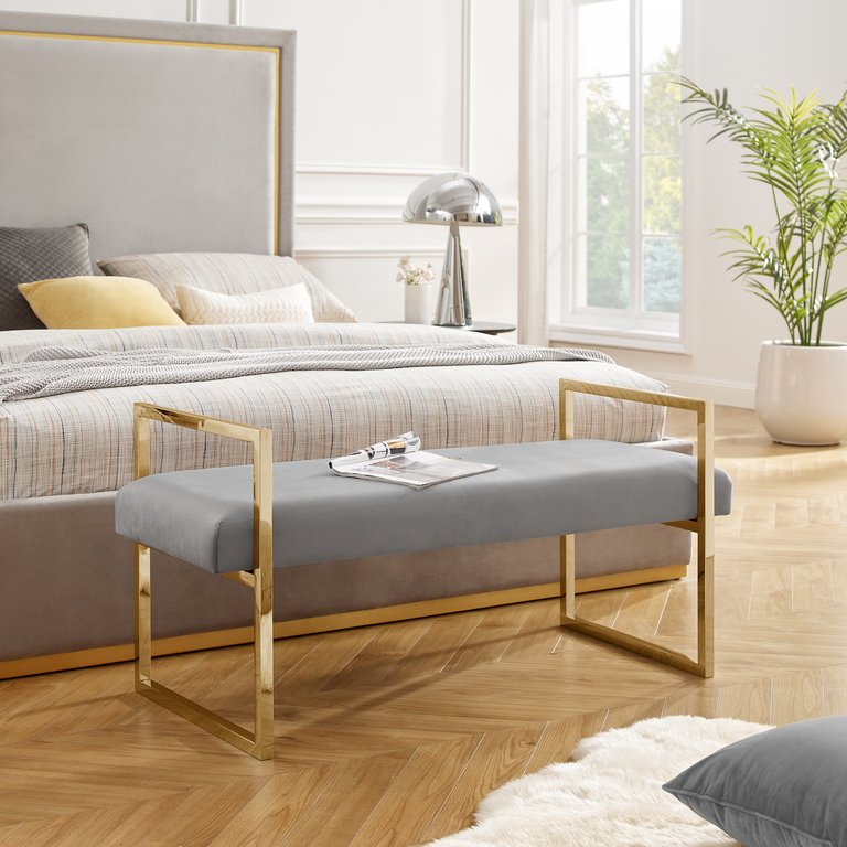 Madelyne Upholstered Bench - Grey/Gold Velvet