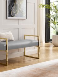 Madelyne Upholstered Bench - Grey/Gold PU Leather