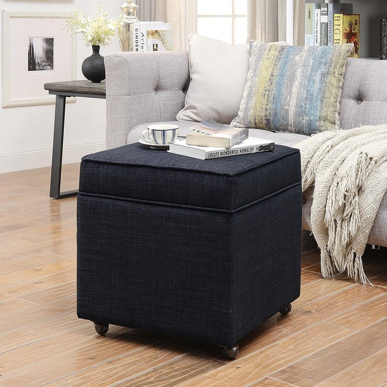 Martina Linen Or Velvet Hidden Storage Ottoman - Black