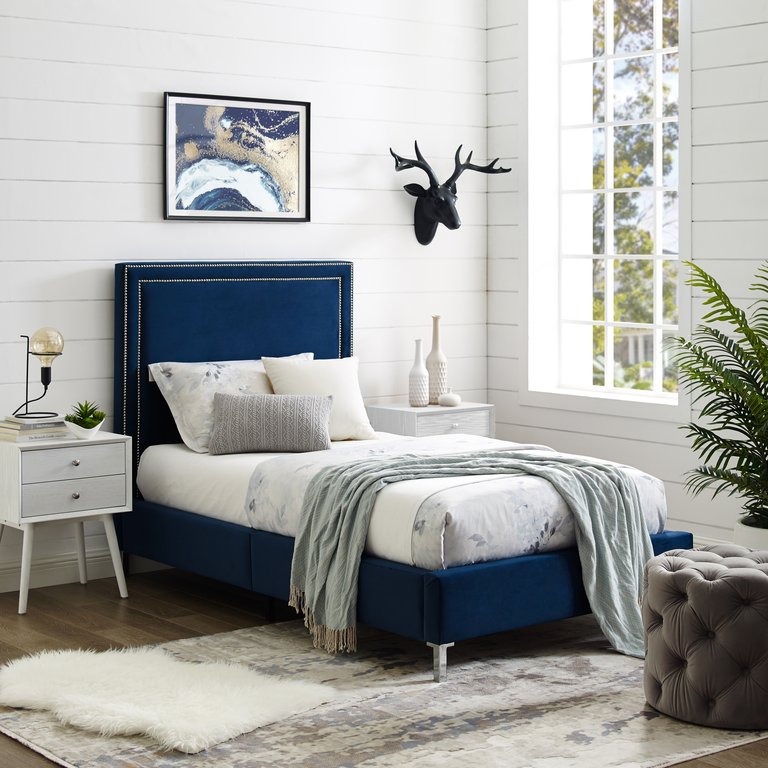 Valentina Platform Bed - Navy Velvet