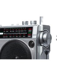 Retro Rocker Portable Retro-Style Compact Boombox - Silver