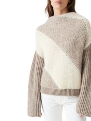 Arzel Two-Tone Round-Neck Sweater - Taupe/Ecru