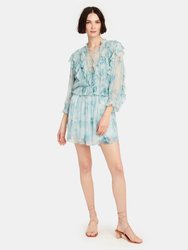 Banon Ruffle Lace Up Mini Dress  - Blue