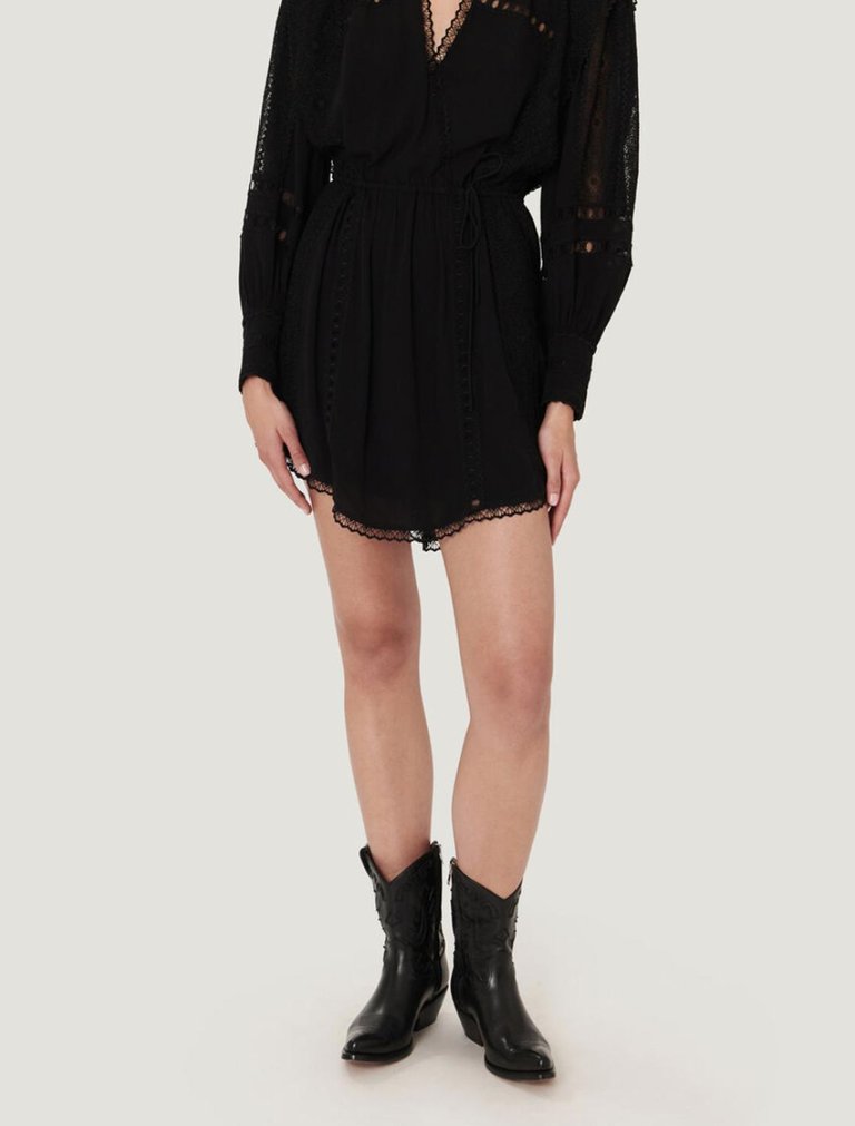Cassie V-Neck Mini Dress In Black - Black