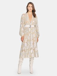 Katte Floral Metallic Midi Dress - Beige