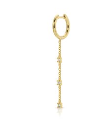 Huggie With Diamond Chain Drop - Yellow Gold