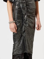 Shiny Flou Dolene Midi Skirt - Silver
