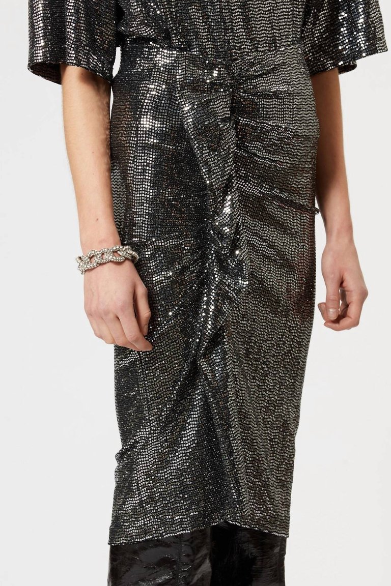 Shiny Flou Dolene Midi Skirt - Silver