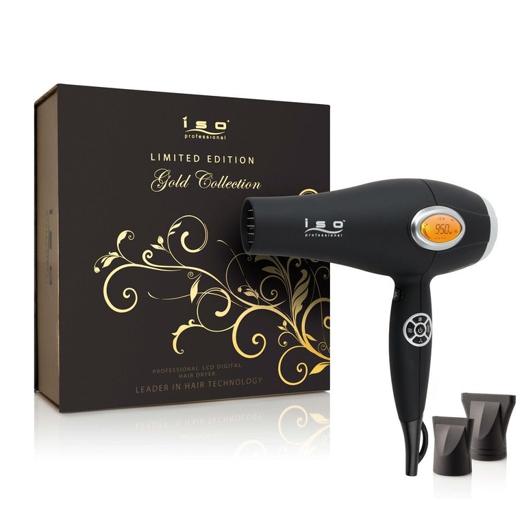 Digital 1875W Pro Ionic Hair Dryer With LCD Digital Display - Gold Collection