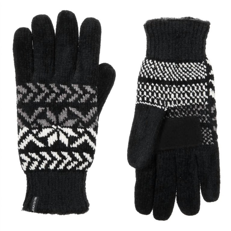 Women’S Chenille Snowflake Gloves In Black - Black