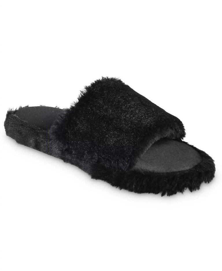 Women's Faux Fur And Satin Tabby Slipper In Black - Black