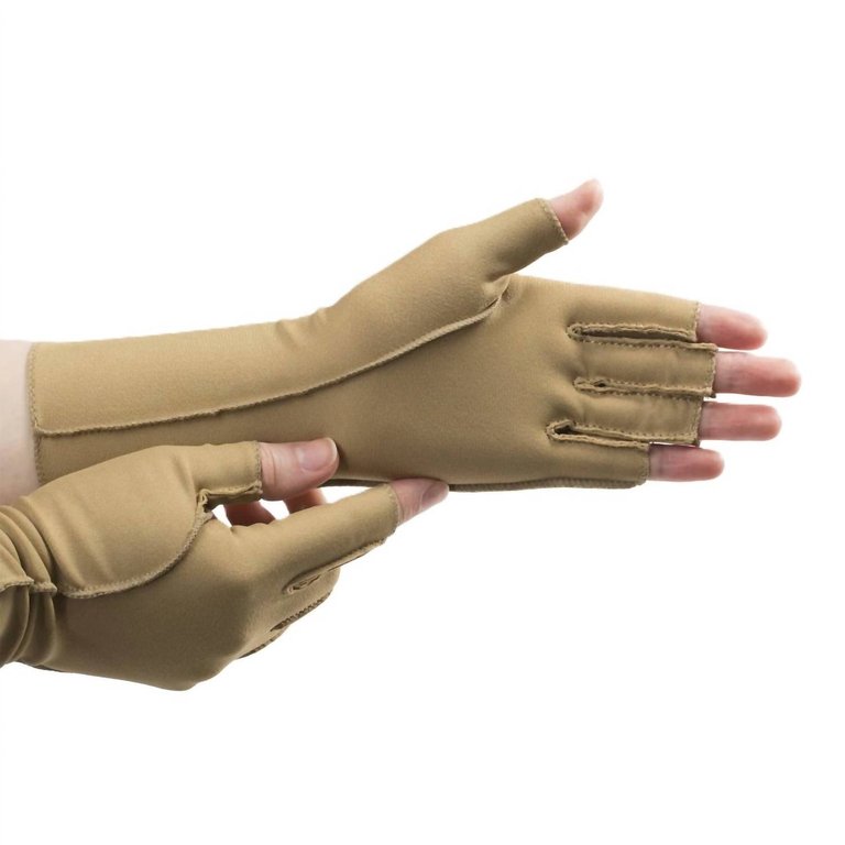 Women's Fingerless Therapeutic Gloves In Camel - Camel