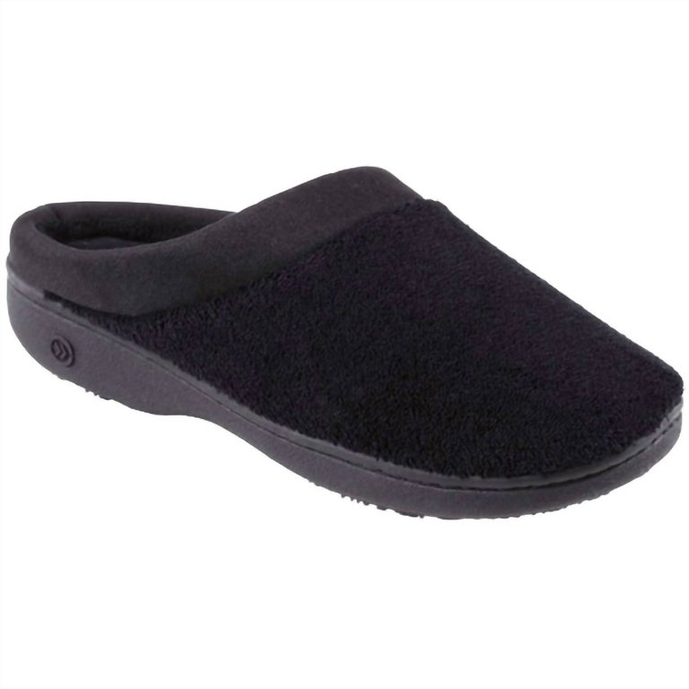 Women's Microterry Pillowstep Satin Cuff Clog Slipper In Black