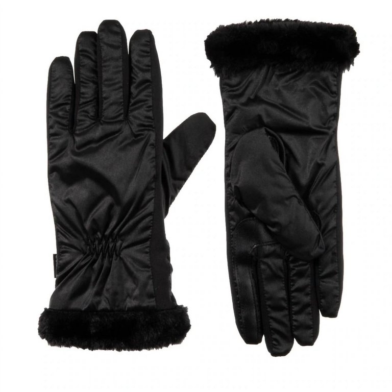 Women’S Quilted Gloves With Faux Fur Cuff In Black - Black