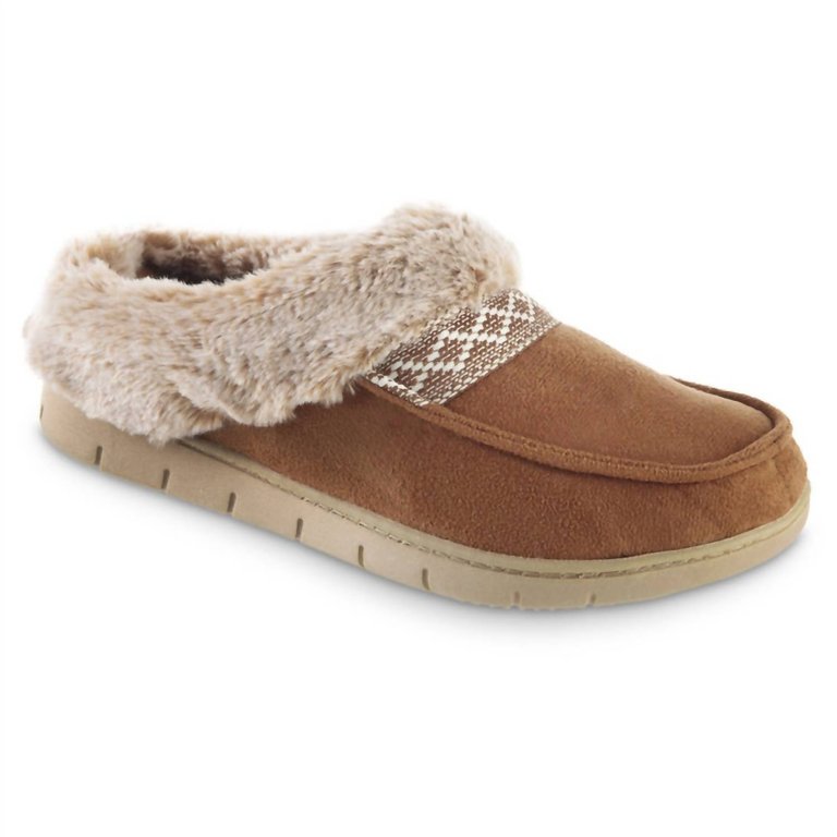 Women's Recycled Microsuede And Faux Fur Hoodback Slipper In Cognac