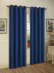 2 Panels Solid Grommet Faux Silk Window Curtain Drapes Treatment - Navy Blue