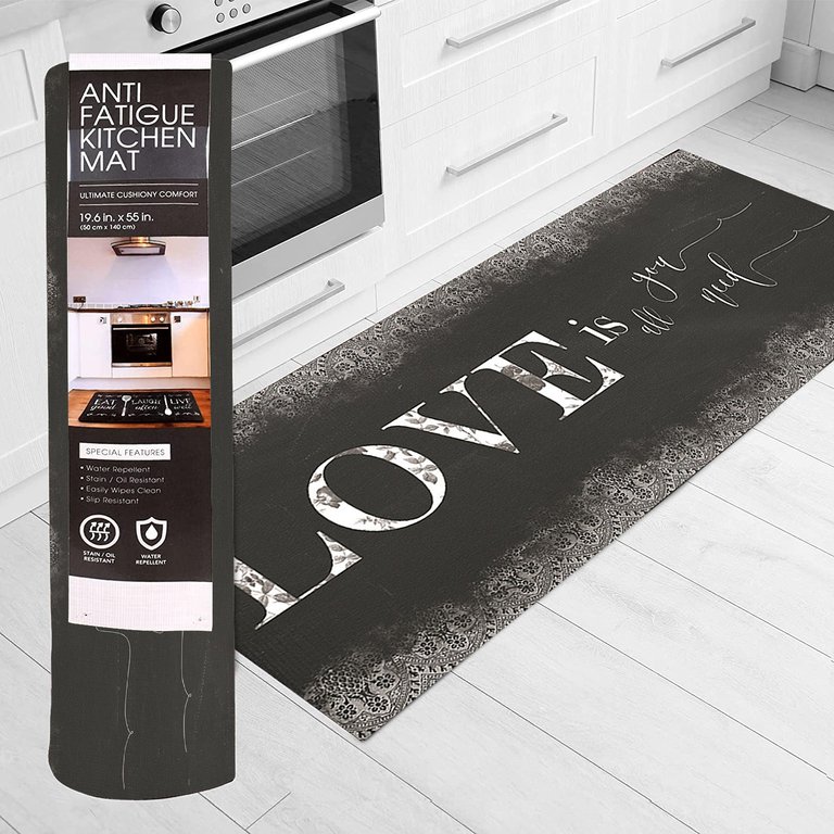 20"x55" Oversized Cushioned Anti-Fatigue Kitchen Runner Mat (Love)