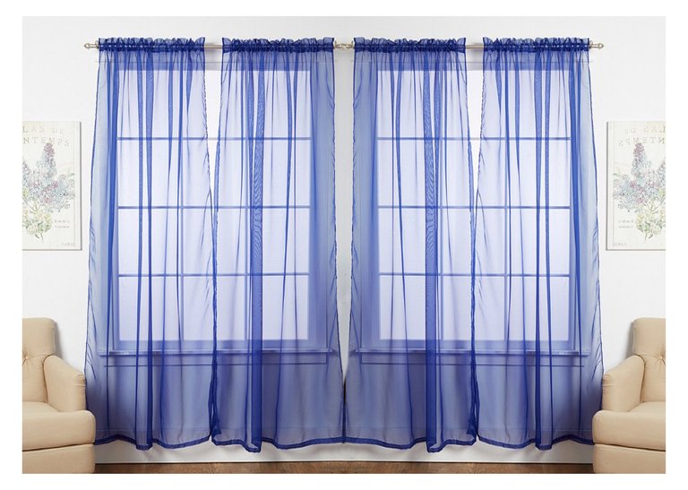 4-Pack Value Solid Sheer Window Curtain Panels - Navy Blue