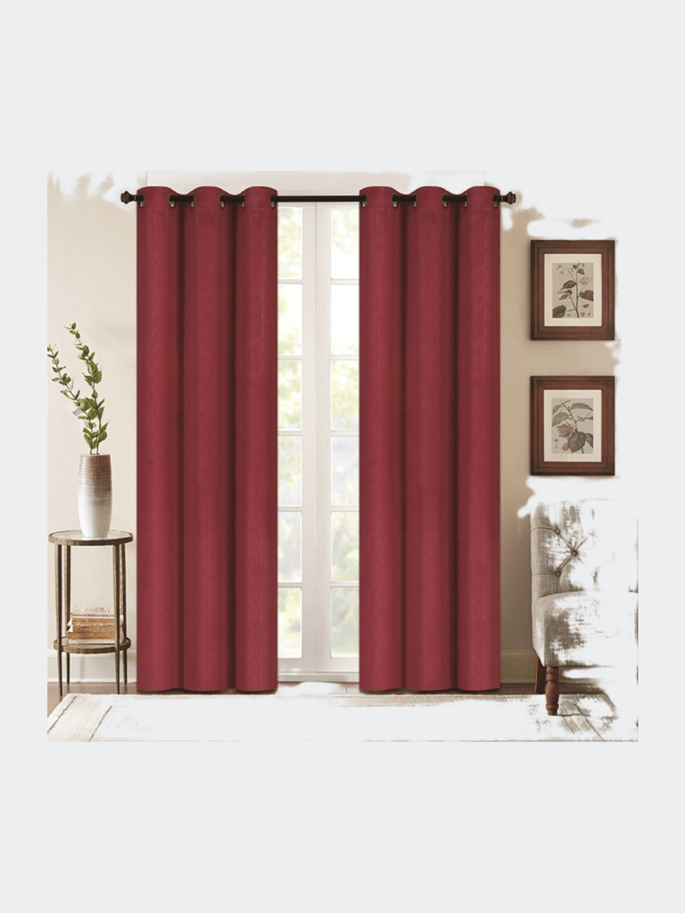 Denver Embossed Faux Silk Blackout Curtain Panel Pair - Burgundy