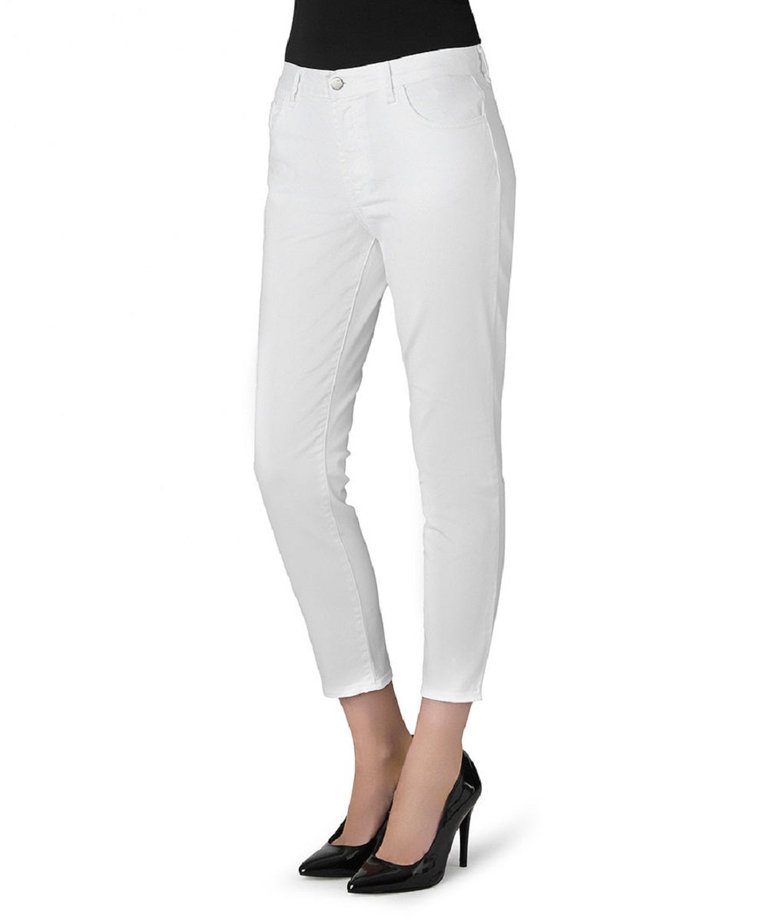 Tessa White High Rise Cotton Tapered Crop Jeans - White