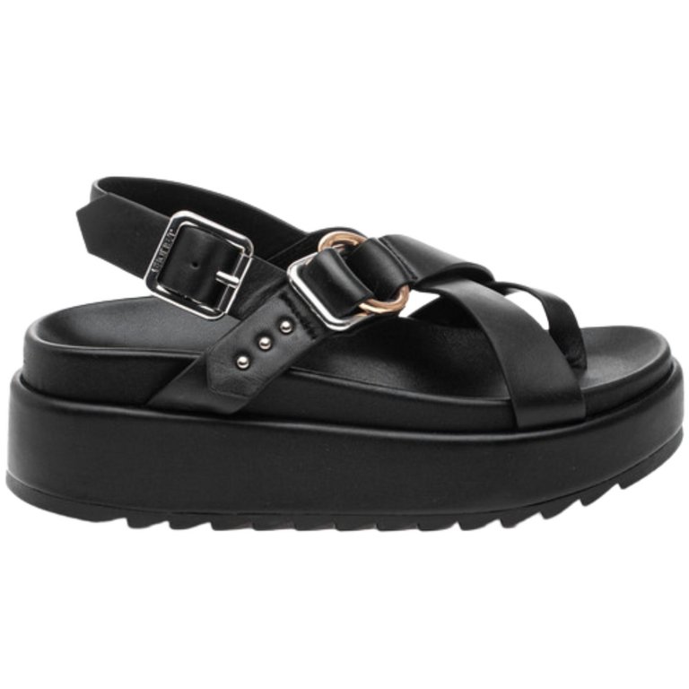 Solara Sandal In Black Leather - Black Leather