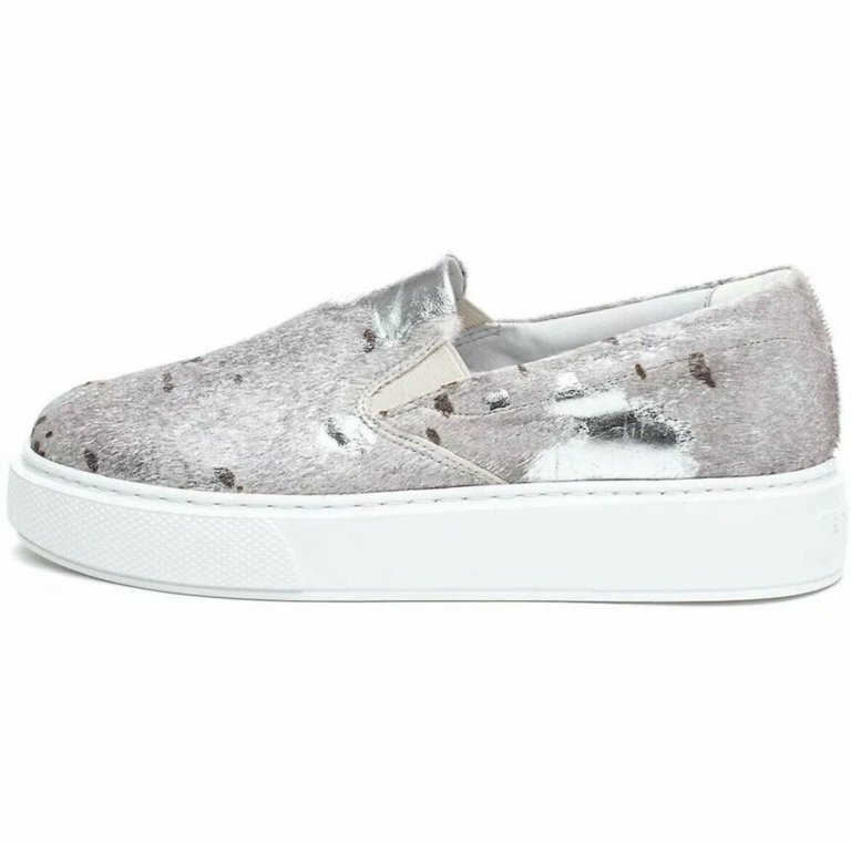 Women's Delia Pony Haircalf & Leather Sneaker In Silver/White Metallic