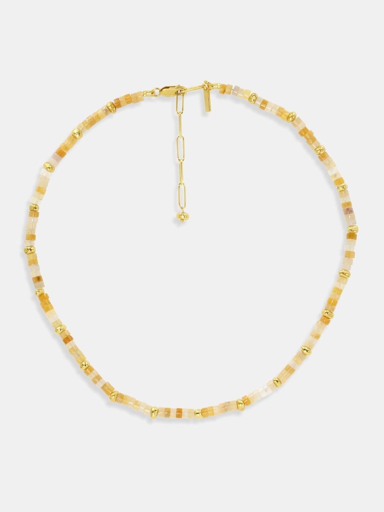 Genova Beaded Necklace - Peach Jade/Rainbow Moonstone