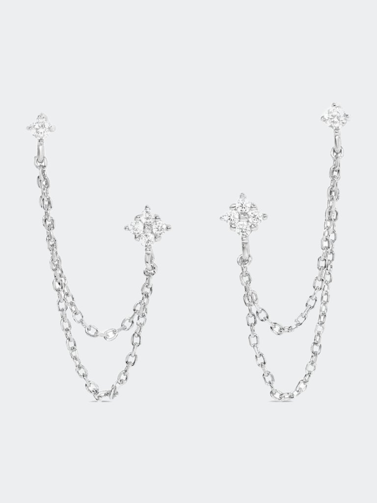 Sparkle Chained Studs  - Silver - Silver