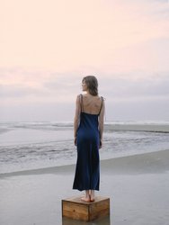 Azalea Silk Satin Maxi Dress - Navy Blue - Navy