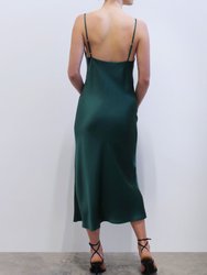 Classic Silk Satin Slip Dress - Evergreen