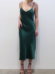 Classic Silk Satin Slip Dress - Evergreen