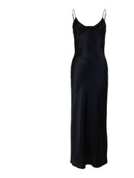 Eve Silk Satin Maxi Dress - Black - Black