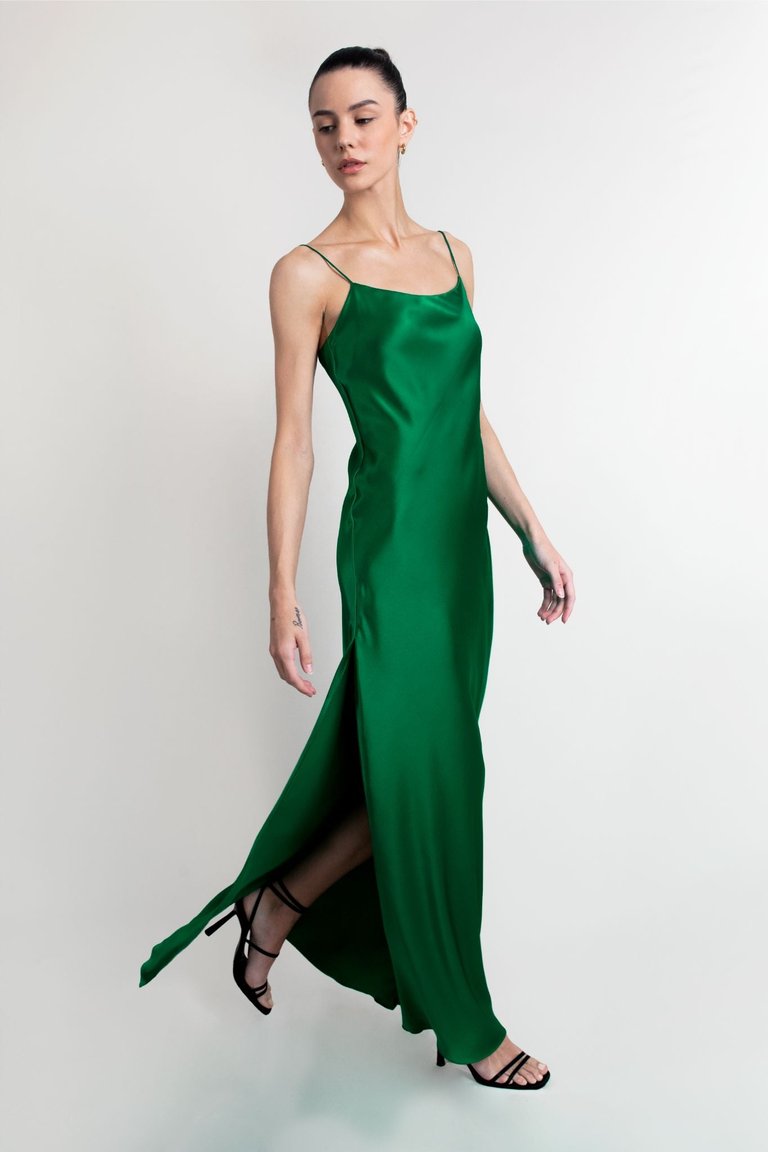 Isla Silk Satin Evening Gown - Emerald
