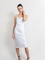 Mandy Silk Satin Cowl Neck Slip Dress - White - White