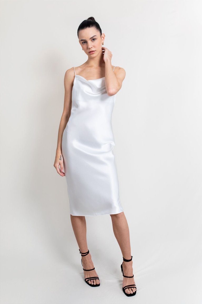 Mandy Silk Satin Cowl Neck Slip Dress - White - White