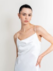 Mandy Silk Satin Cowl Neck Slip Dress - White